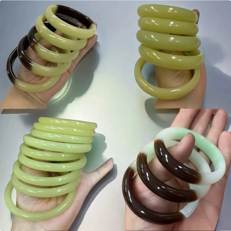 

100% Hetian Jade Bracelet Yellow Kou Clear Water Green Multi Color Regular Women's Bracelet Fashion Luxury Charm Jewelry