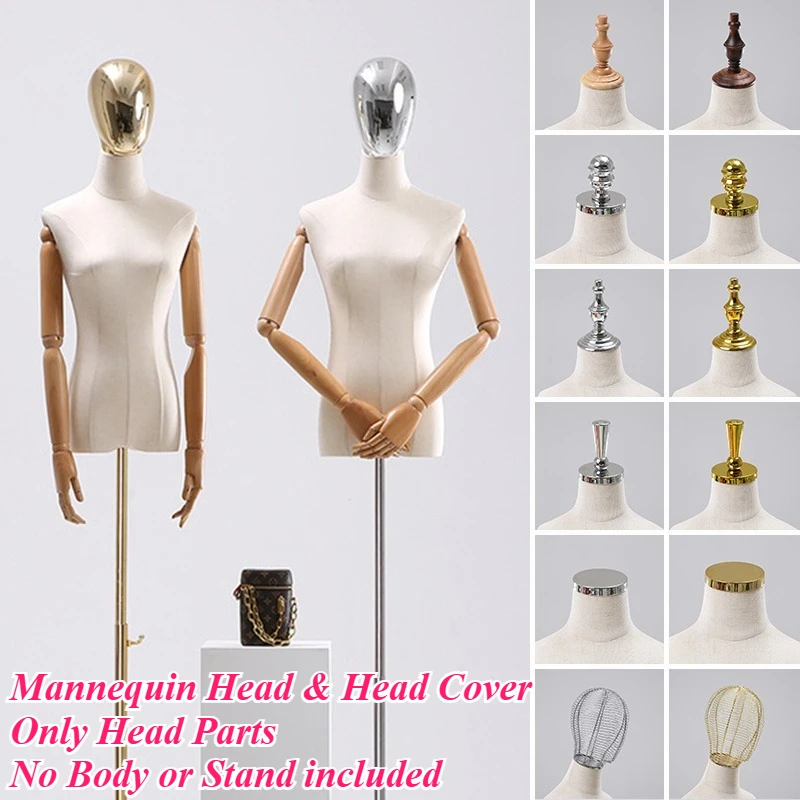 Male Female Electroplated Mannequin Head & Head Cover Mannequin Caps Metal Props Accessories for Display No Body Included