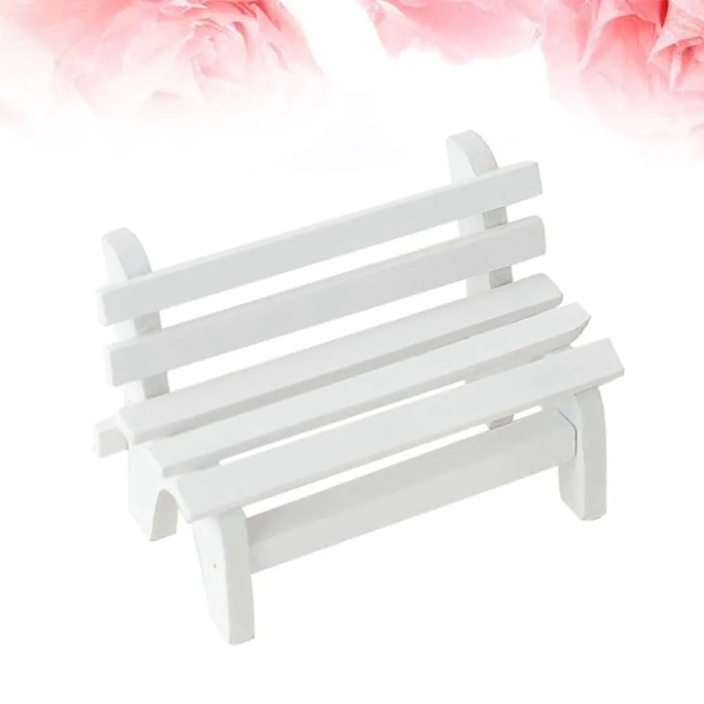 

Miniature Micro Landscape Ornament Wooden White Double Garden Bench Porch Chair for Photo Booth Props Home Decoration (White)