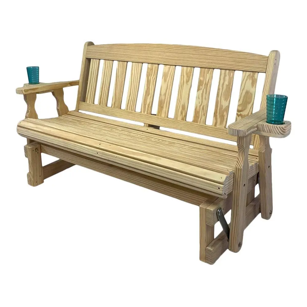 

Heavy Duty 800 Lb Mission Pressure Treated Porch Glider with Cupholders 4 Foot, Unfinished