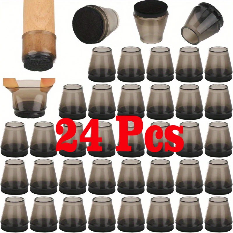 24PCS Chair Leg Floor Protectors for Hardwood Floors, Silicone Felt Furniture Pads Caps, Anti Scratch Floor Protectors