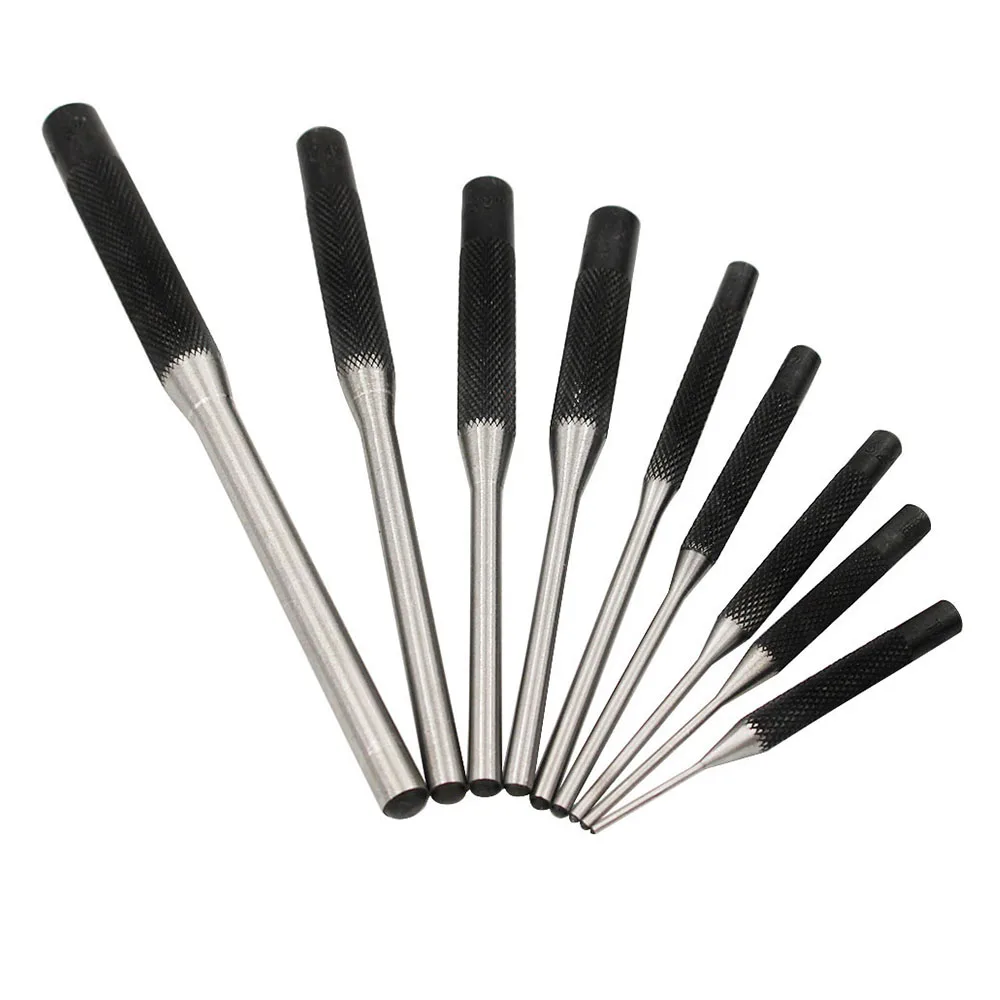 K50 9pcs 40CR Steel Multi Size Round Head Pins Punch Set Grip Roll Pins Punch Tool Professional Hollow End Starter Punch Chisel