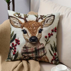 Charming Christmas Reindeer 18x18 Inch Throw Pillow Cover - Soft Short Plush with Zipper Closure for Bedroom & Living Room Decor