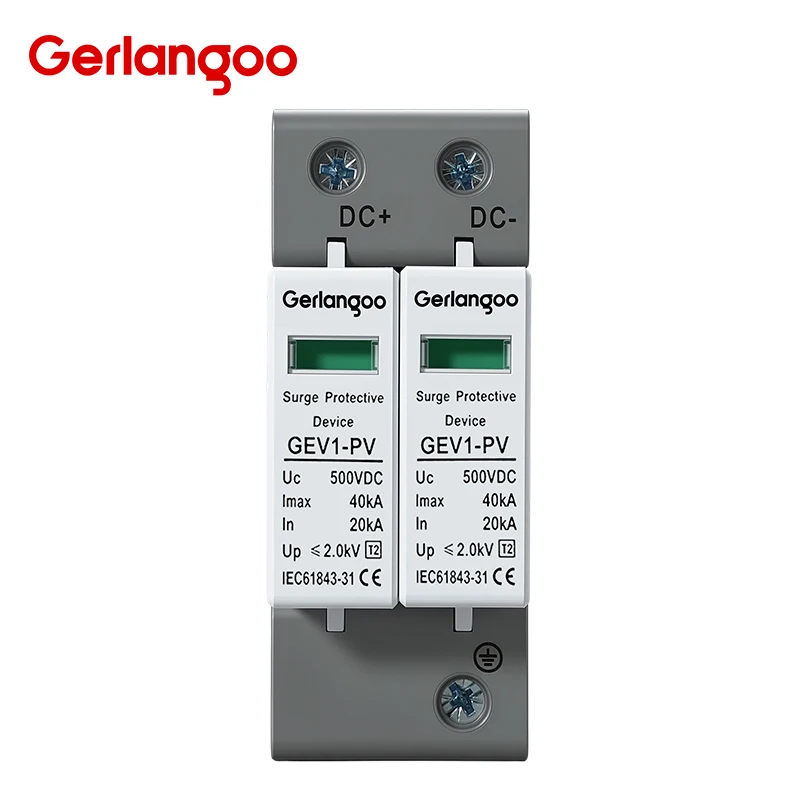 Gerlangoo 2P DC SPD 500V 600V 800V 1000V 20KA 40KA PV Photovoltaik-Blitzableiter Hausüberspannungsschutzgerät 10KA~20KA