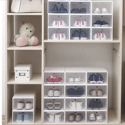 1-6Packs Transparent Shoe Box Shoes Organizers Plastic Thickened Foldable Dustproof Storage Box Stackable Combined Shoe Cabinet