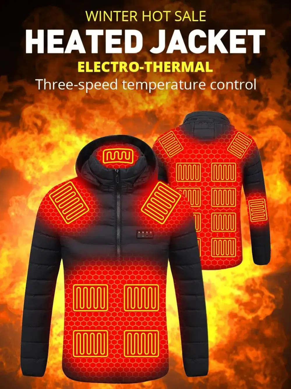 

New Heated Jacket Men Women Coats 21 Areas Heated Jacket Pure Color Ski Camping Hiking Heated Down Jacket with Detachable Hood