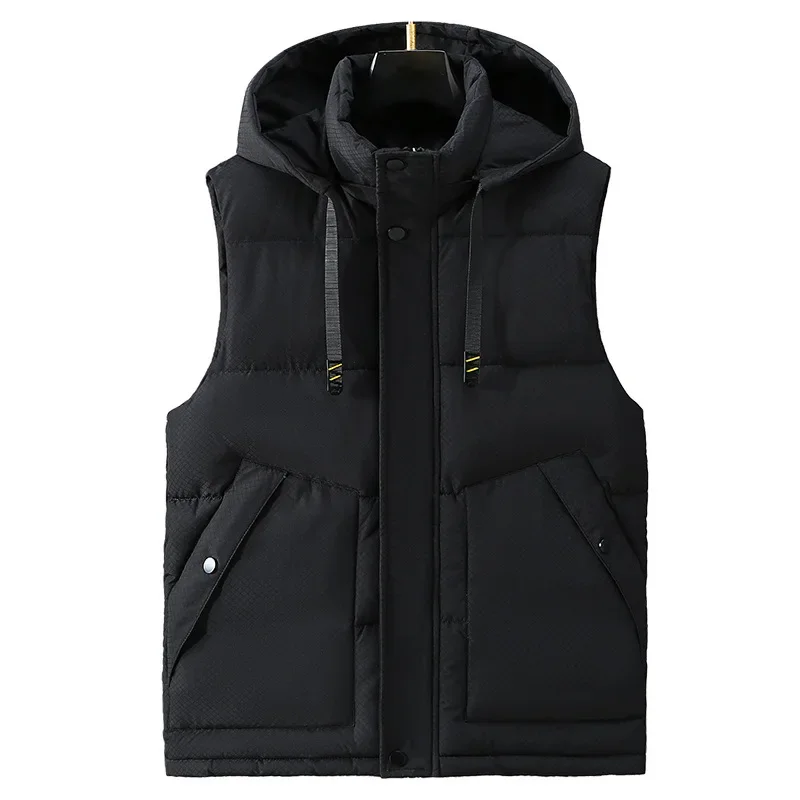 2024 New in Men\'s Padded Vest Spring Sleeveless Jacket Hooded Vest Padding Golf Cotton Coat Male Large Size 8XL Pocket Outerwear