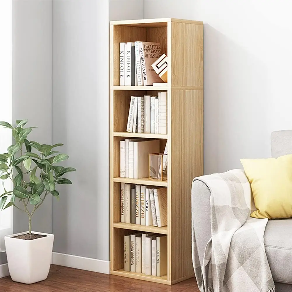 

Small Narrow Corner Bookcase 47 Inches Tall Gap Freestanding Storage Cabinet 5 Lattices Open Shelves Tower Rack Cubes Bookshelf