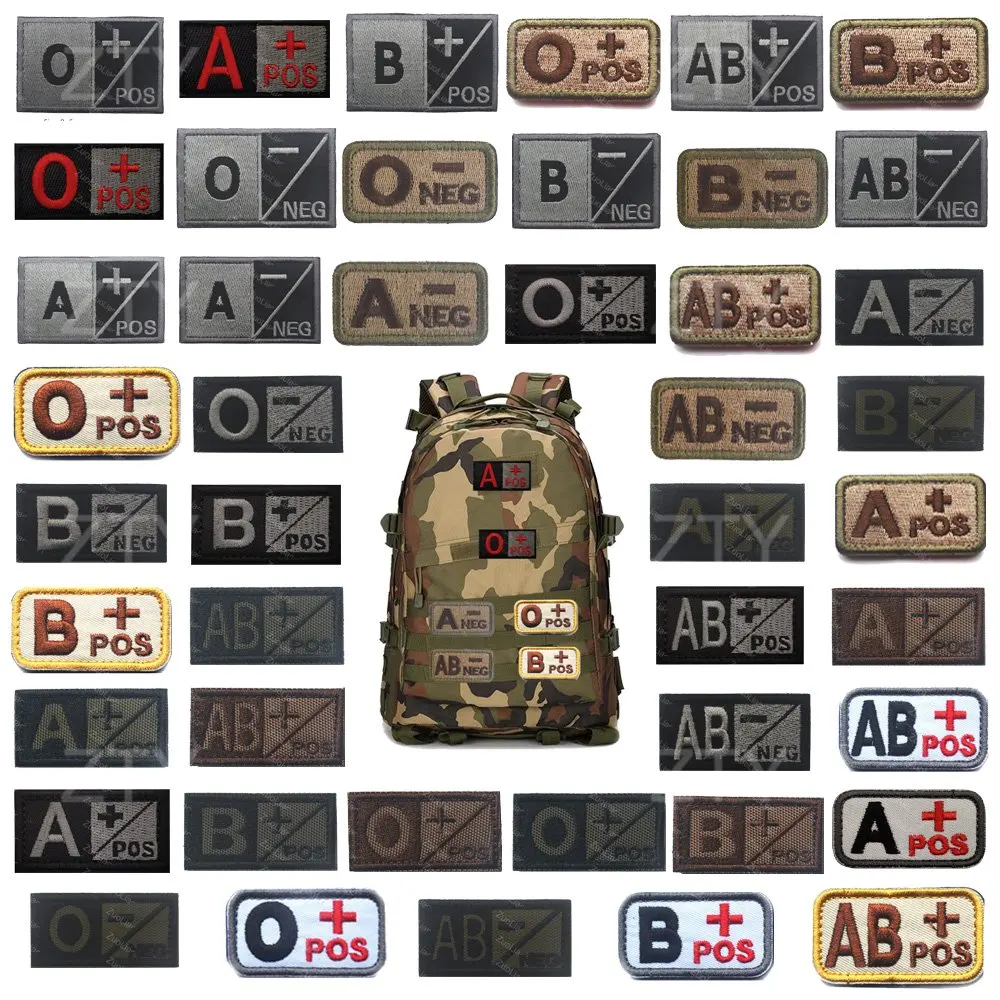 3D Embroidered Military Patch Mini Blood Type Hat Badge Clothing Backpack Jacket Patch A-NEG Colored Blood Type Armband