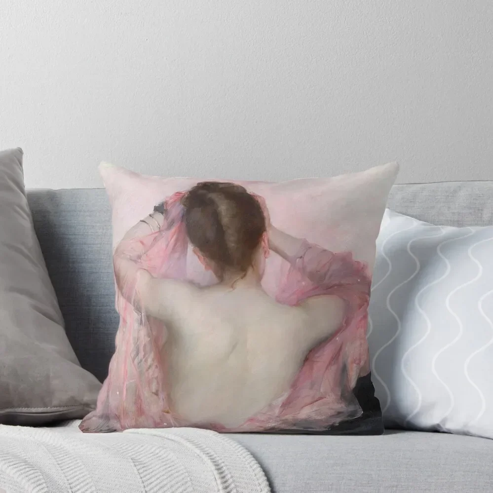 

Beauty with Pink Veil at her Toilet (20th century) - Jean-Laurent Challié Throw Pillow Decorative Sofa Cushion pillow