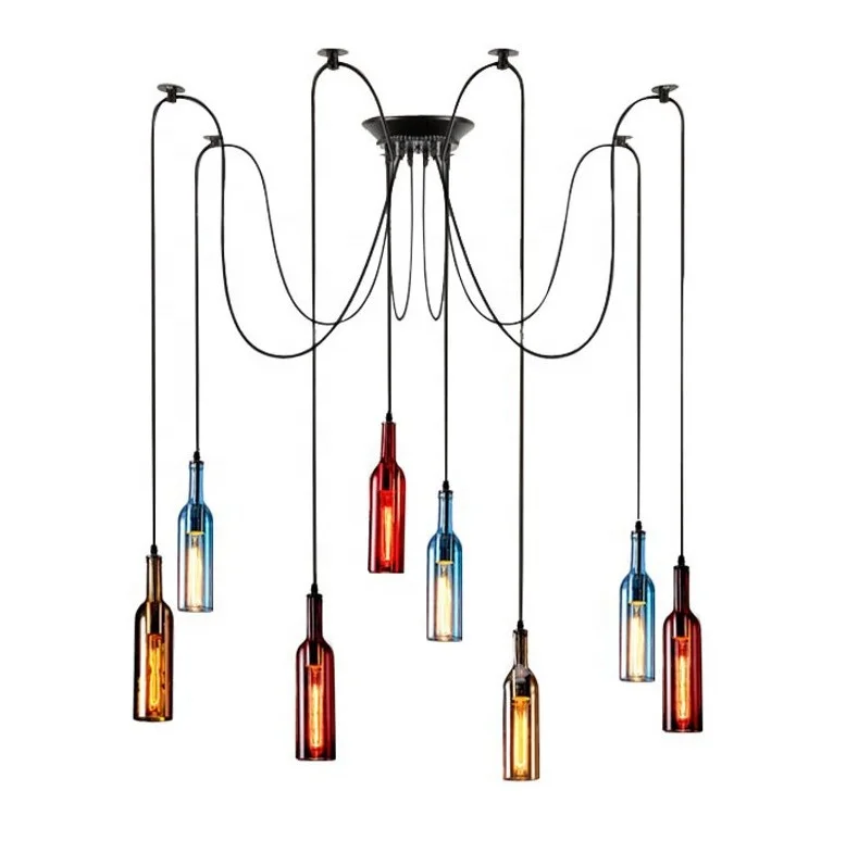 Modern Design Luxury Kitchen Bar Dining Room Decorative Colorful Glass Color Bottle Led Lamp Chandelier Pendant Light