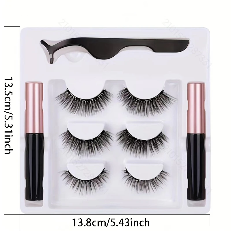 3 pairs of magnetic eyeliner pen high imitation mink hair false eyelashes, curly and thick, not easy to leak