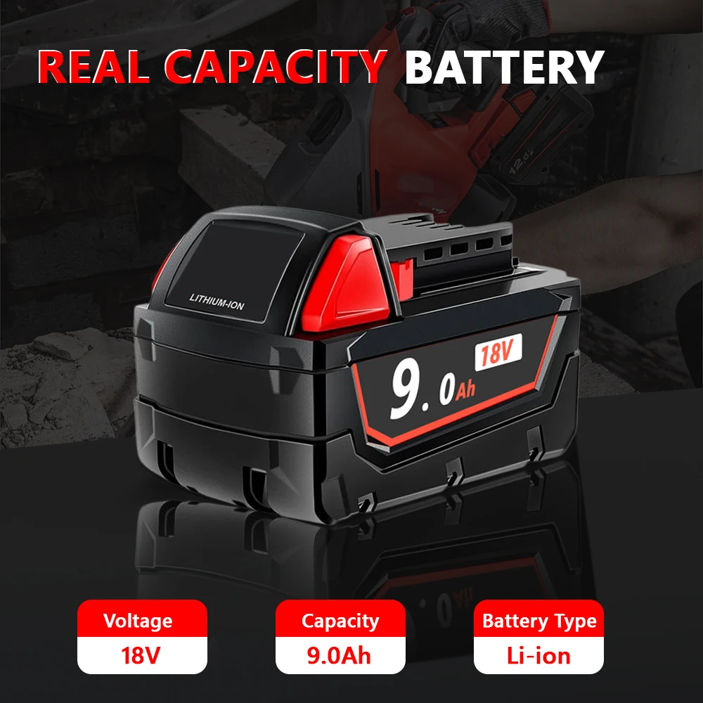 E-power M18 High Capacity Li-ion Battery 18V 9Ah 9000mAh Replacement for Drill Impact Driver Power Tool
