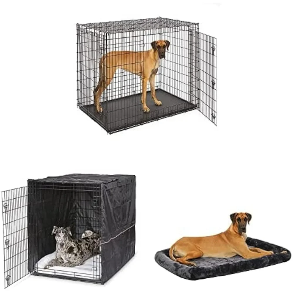 Bundle of  SL54DD Ginormous Double Door Dog Crate for XXL Dogs Breeds +  XXL 54-Inch Dog Crate Cover +54-Inch Gray Dog Bed