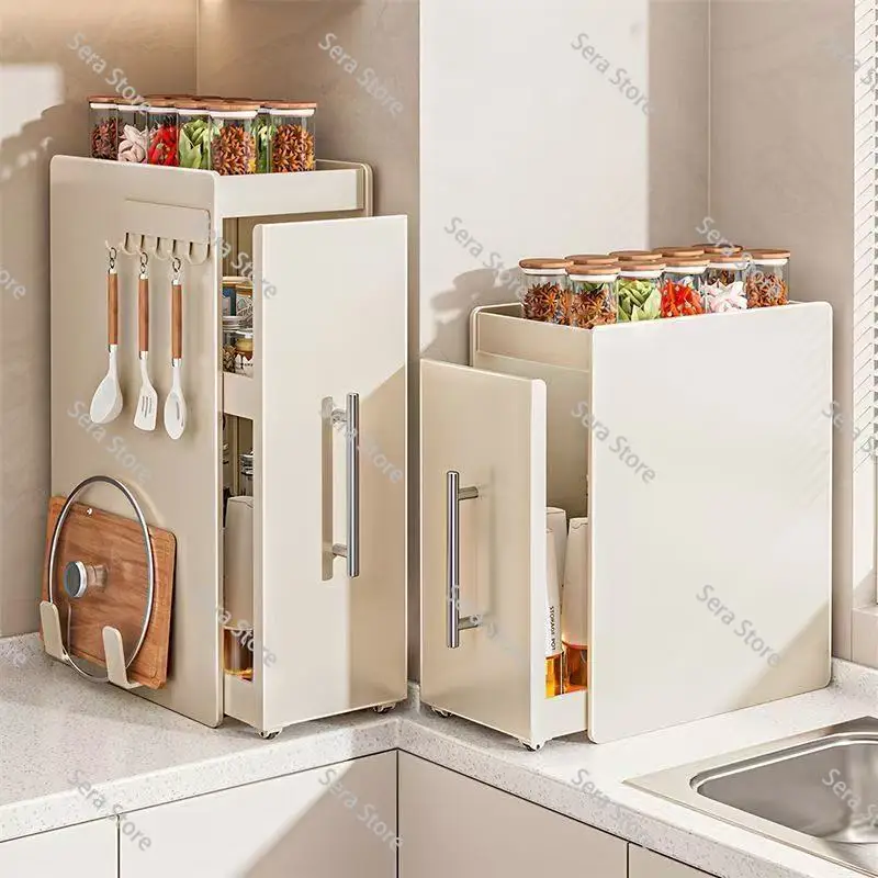 Kitchen pull-out seasoning rack countertop multi-functional seasoning storage rack dustproof extremely narrow side box cabinet