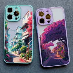 Japanese Aesthetic City Street Scenery Phone Case For iPhone 16 13 12 Pro Max Mini 11 14 Pro Max 15 7 8 Plus SE XS X XR Cover