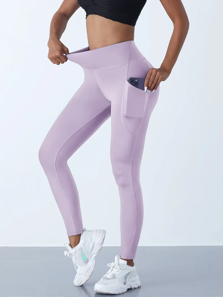 New High Waist Women's Leggings Stretch Yoga Pants Tights With Pockets Push Up Fitness Running Sportswear Solid Color Pants, image 13