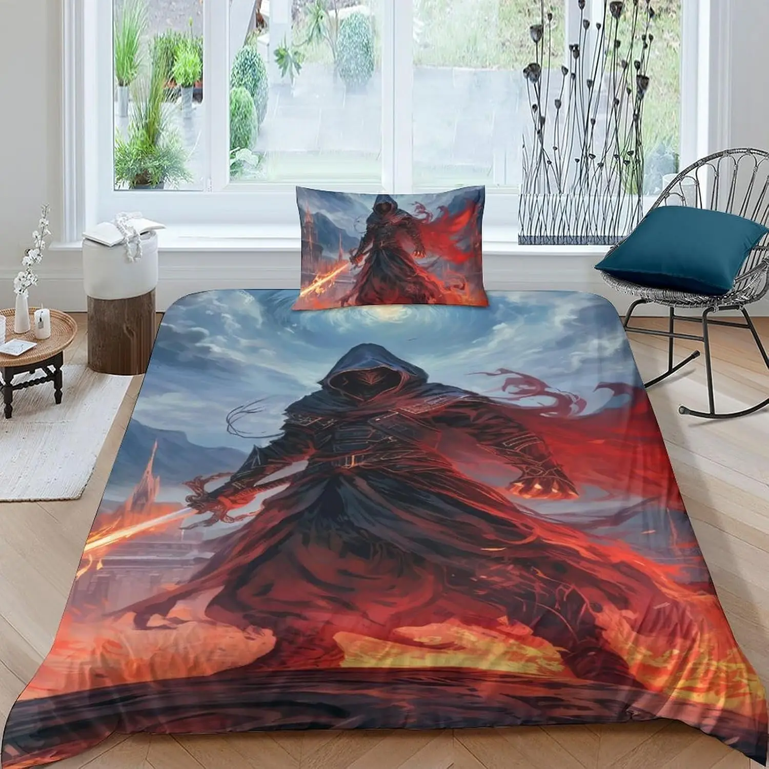 

Black Fire Mage 3D Anime Printed Duvet Cover Single Size 135x200cm With 1 Pillowcase Twin Bedding Set For Boys