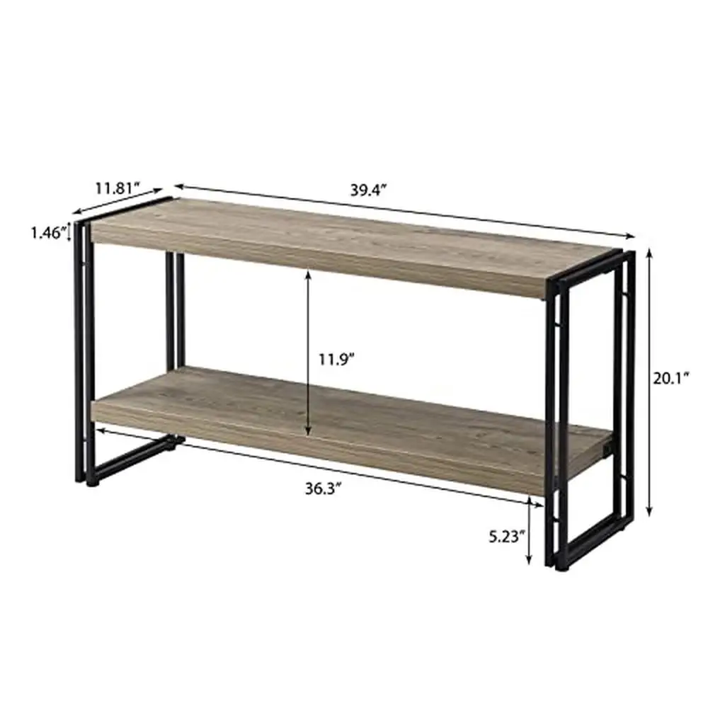 Industrial Style Metal and Wood Bookshelf 2 Shelf Bookcase Adjustable Rustic Oak 39.4"x11.8"x20.1" Sturdy Tiered Shelving Floor