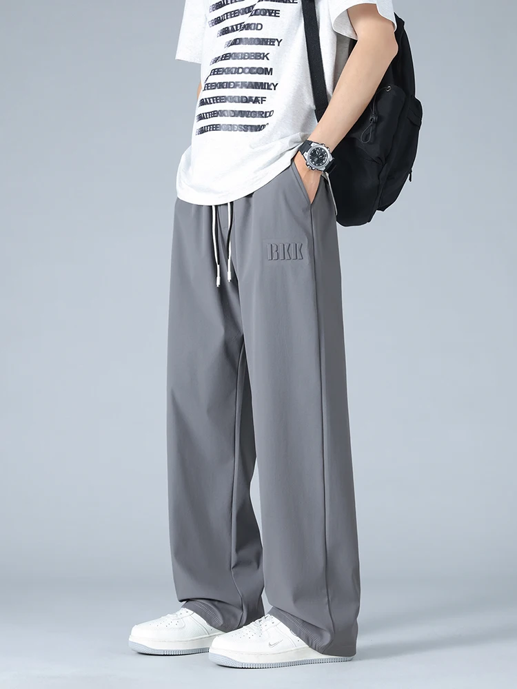 

Men's Summer Ice Silk Sweatpants Big Size 8XL 7XL 6XL Nylon Spandex Lightweight Cooling Pants Loose Fit Straight Trousers Male