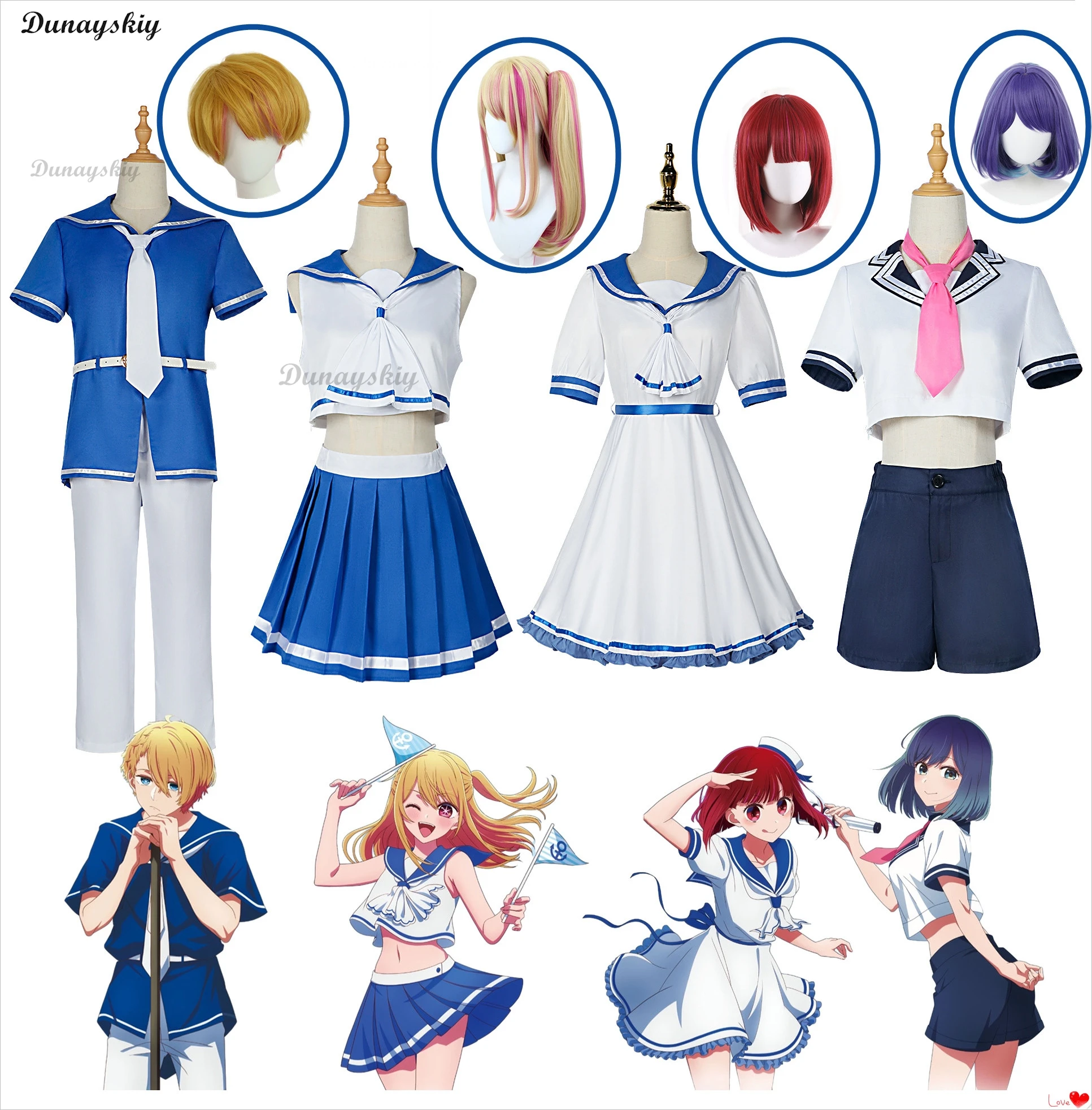 

Anime Oshi No Ko Cosplay Hoshino Akuamarin Hoshino Rubii Arima Kana Cosplay Costume Sailor Dress Uniform Wig Outfits Halloween