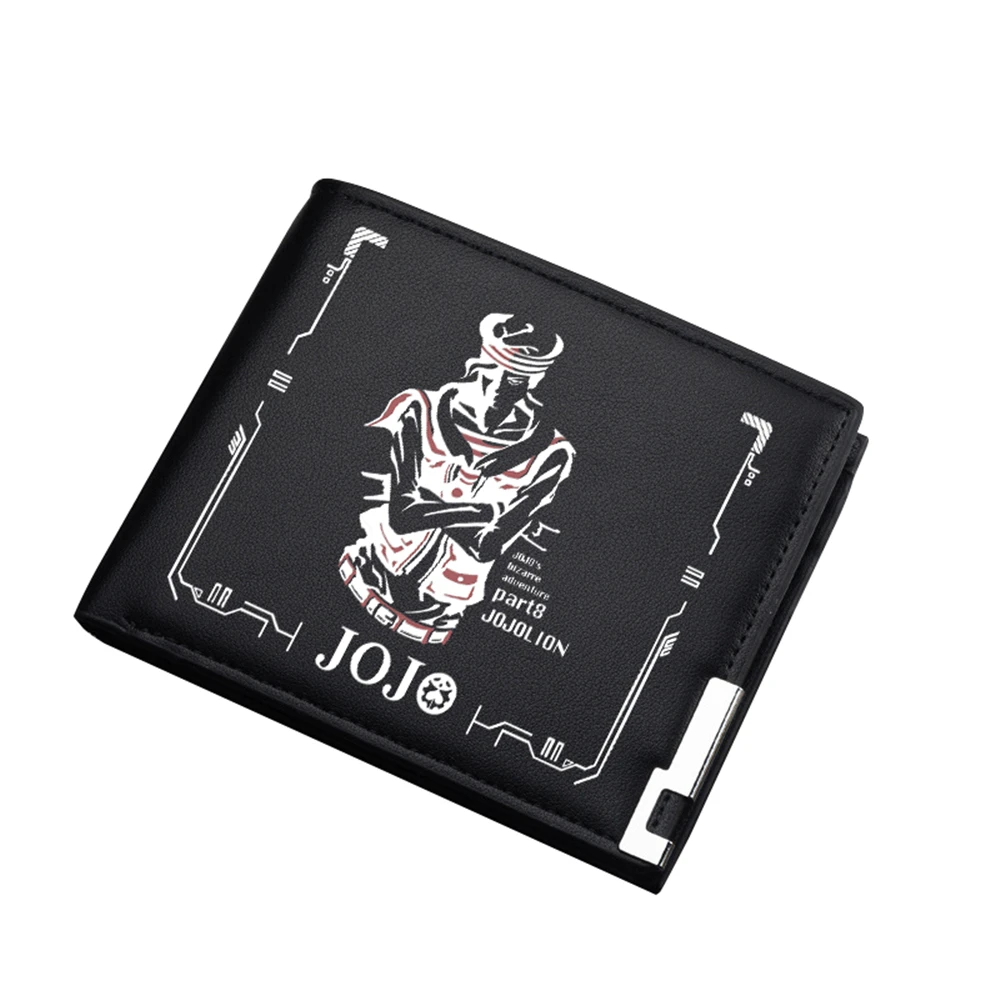 JoJo\'s Bizarre Adventure Anime Short Wallet Kujo Jotaro Cartoon Men Money Bag Pu Leather Black Purse Unisex ID Card Holder