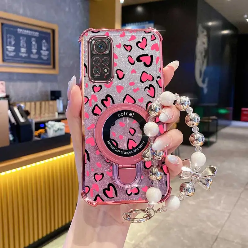 Perle Strap Glitter Liebe Telefon Halter Fall Für Xiaomi Redmi Hinweis 11 Pro 9 9s 10 10s 11s Pro Max 4G 5G Redmi 9A 9C 9 10 10A Abdeckung