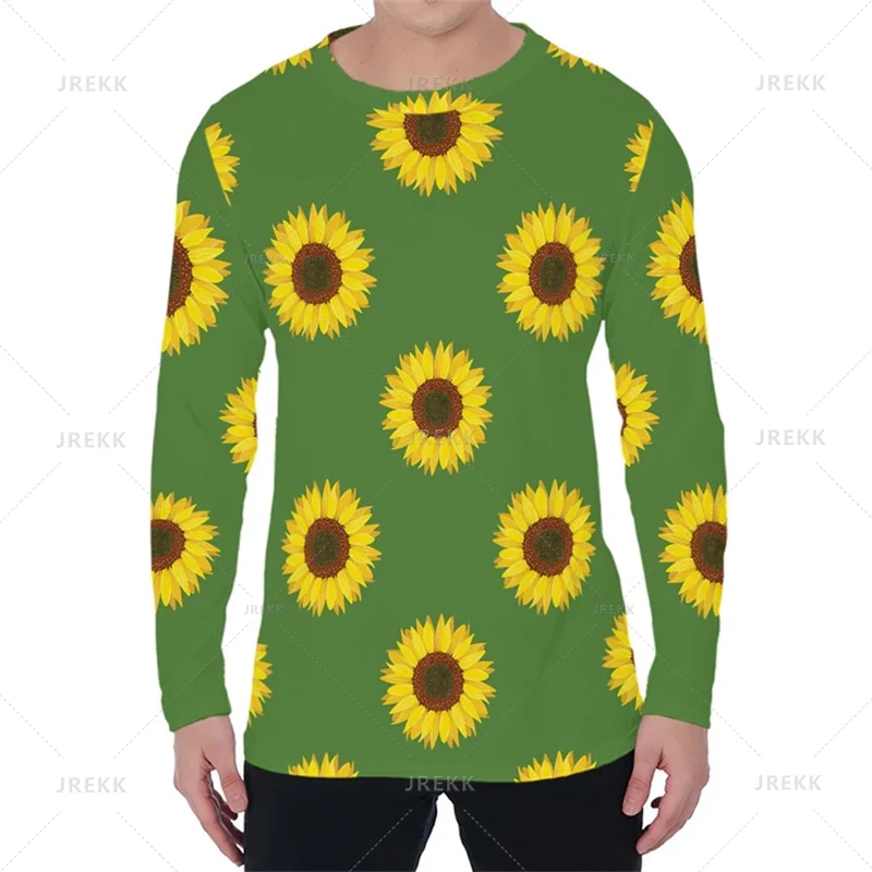 New 3D Print Hawaiian Sunflower Field Long Sleeve T Shirt For Men Fashion Streetwear Clothing Kid Funny Clothes Harajuku Y2k Top