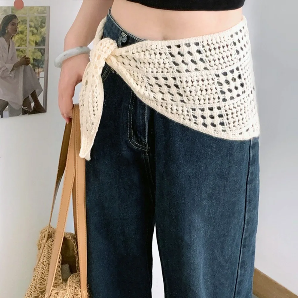 

Multifunctional Hollow Knitted Triangle Scarf Y2k Balletcore Apron Wrap Scarves Headscarf Hip Scarf Female