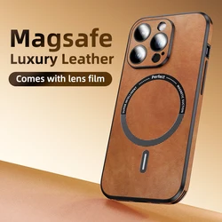 Luxus stoß feste Glas linse schützen magnetische Leder Handy hülle für iPhone 15 14 13 12 11 Pro Max Handy hülle Magsafe Funda