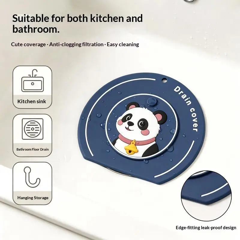 Silicone Floor Drain Cover Anti-odor Anti-insect Floor Drain Mat Anti-blocking Cartoon Panda Sewer Filter Pad