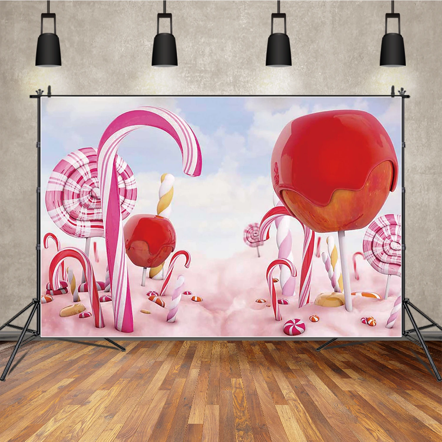MOON.QG キャンディーワールド誕生日装飾背景写真ケーキ城ロリポップ背景ベビーシャワー子供写真スタジオ