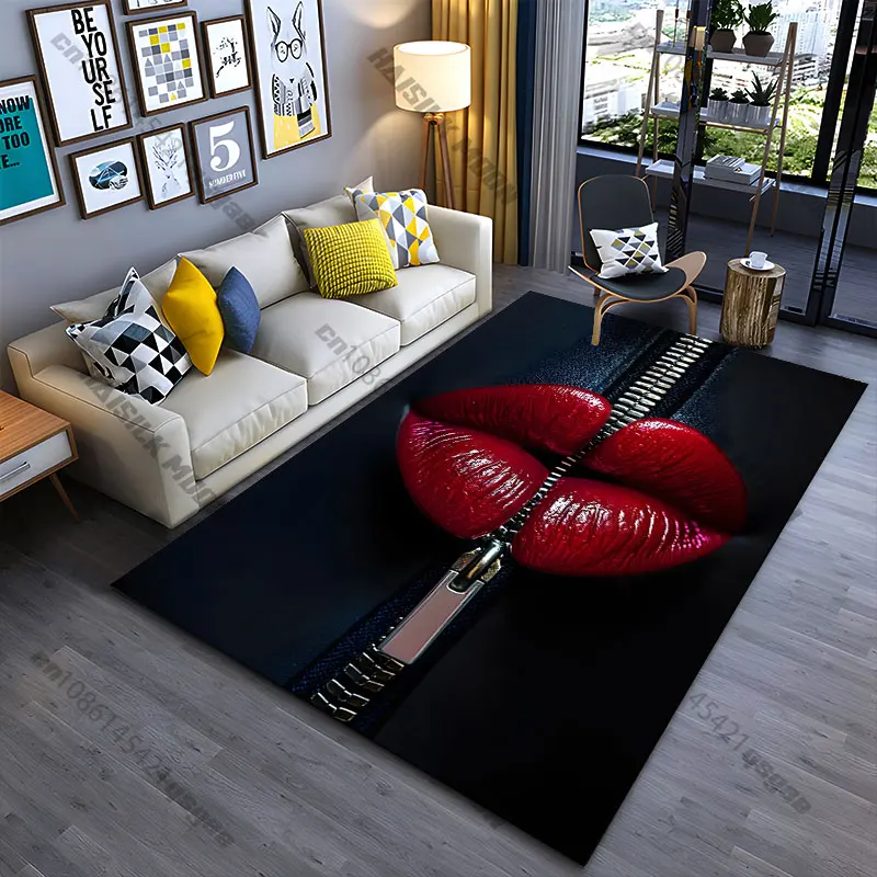 Red lips zipper contrast bold carpet Yoga living room room decor children's crawling mat doormat area rug games mat