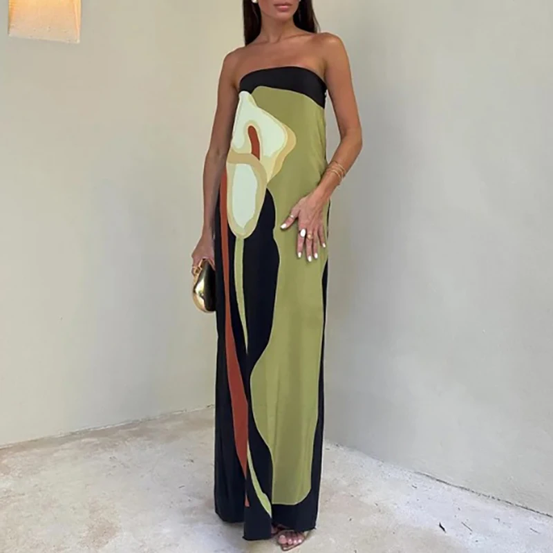 

Sexy Strapless Backless Maxi Dresses For Women Fashion Sleeveless Off Shoulder Vestidos 2024 Floral Long Dress Summer Lady Robe