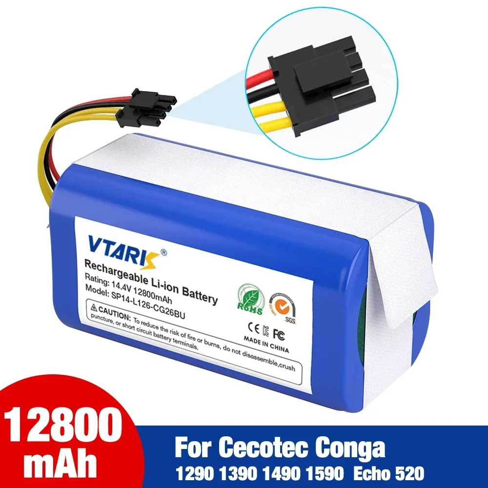 

2024 14.4V 12800mAh 18650 Li-lon Battery for Cecotec Conga 1290 1390 1490 1590 Vacuum Cleaner Genio Deluxe 370 Gutrend Echo 520