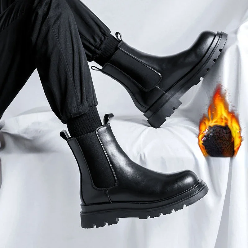 2024 New Thicken Winter Knight Boots Men Knee High Long Square Heel Boots Retro Thick Men Motorcycle Boots Black White