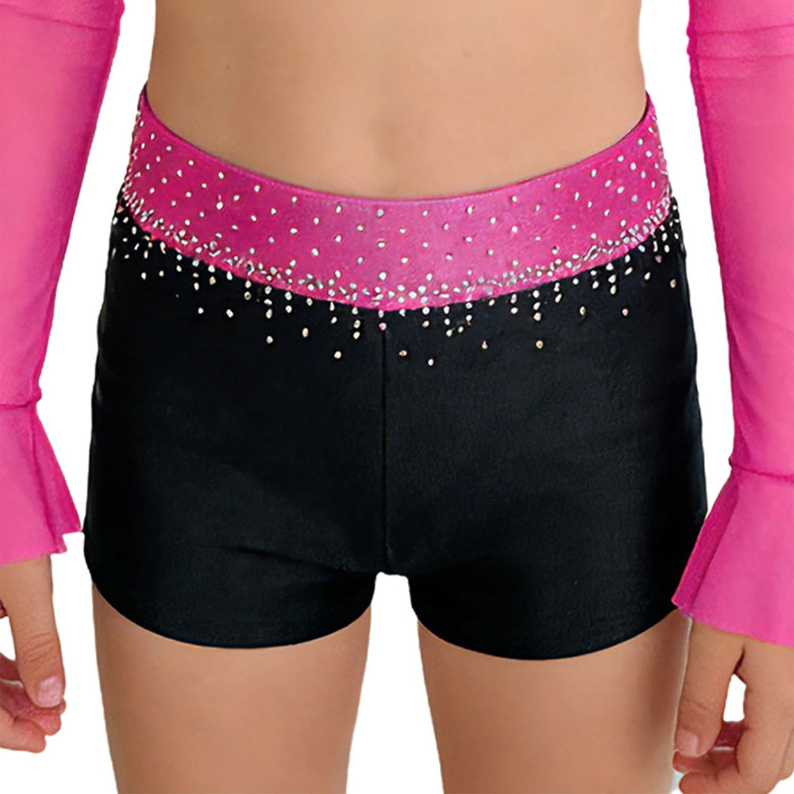 Kids Girls Gymnastics Shorts Shiny Rhinestones Ballet Dance Figure Skating Cheerleading Costume Elastic Waistband Athletic Pants