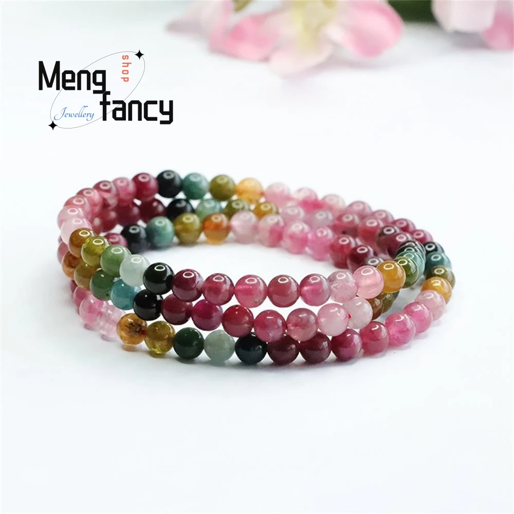 Natural Rainbow Tourmaline Exquisite Elegant Simple High-grade Multi Loop Bracelet Sexy Young Girls Popular Fashion Fine Jewelry