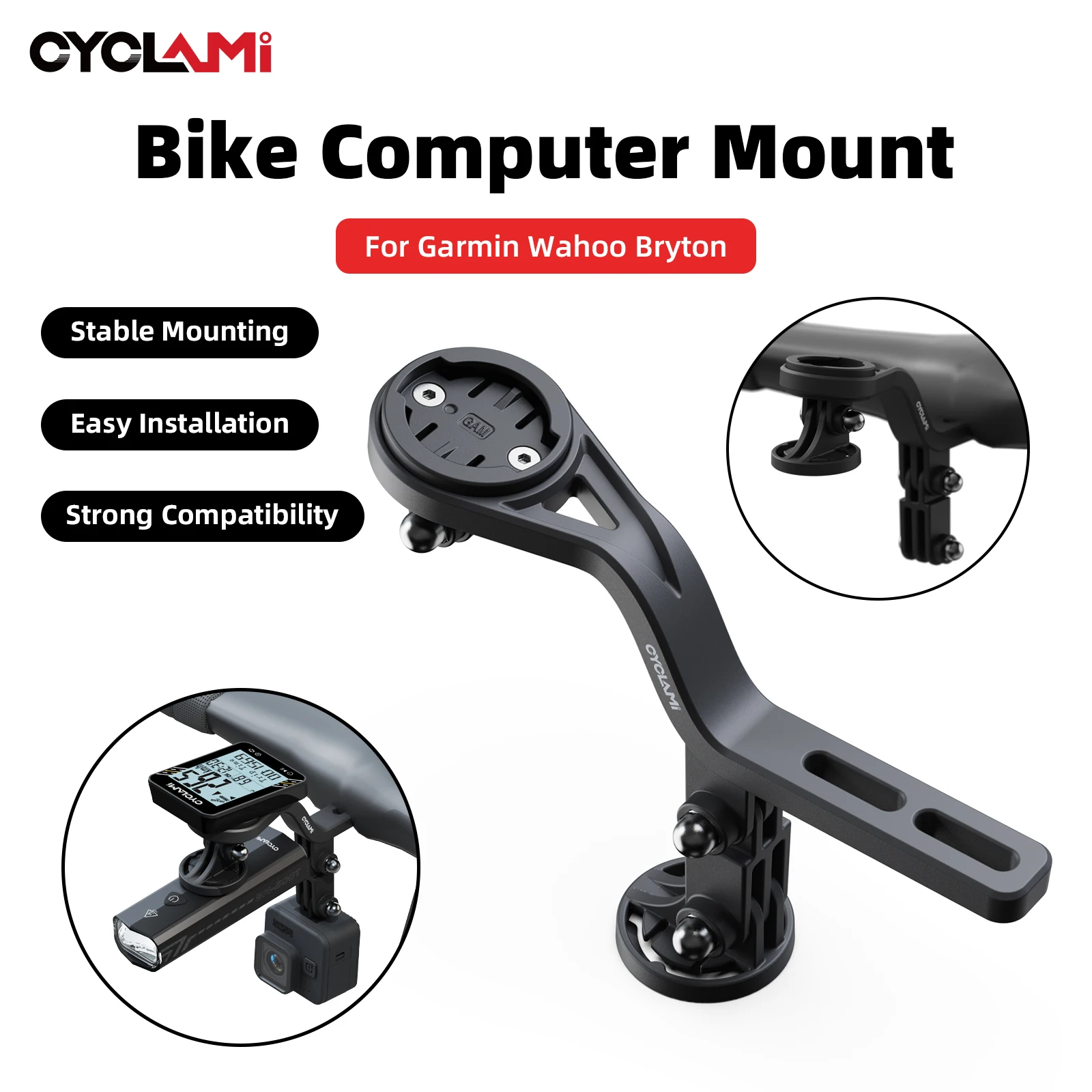 CYCLAMI Fahrrad-Vorderlicht-Halterung Fahrradcomputer-Halter Lenkeraufsatz-Halterung für Wahoo Bryton Garmin Halterung