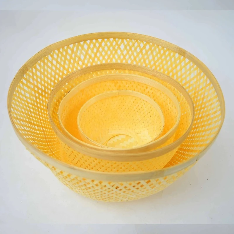 Three-piece set of natural handmade bamboo hanging lamp food storage basket craft bamboo basket storage pattern craft