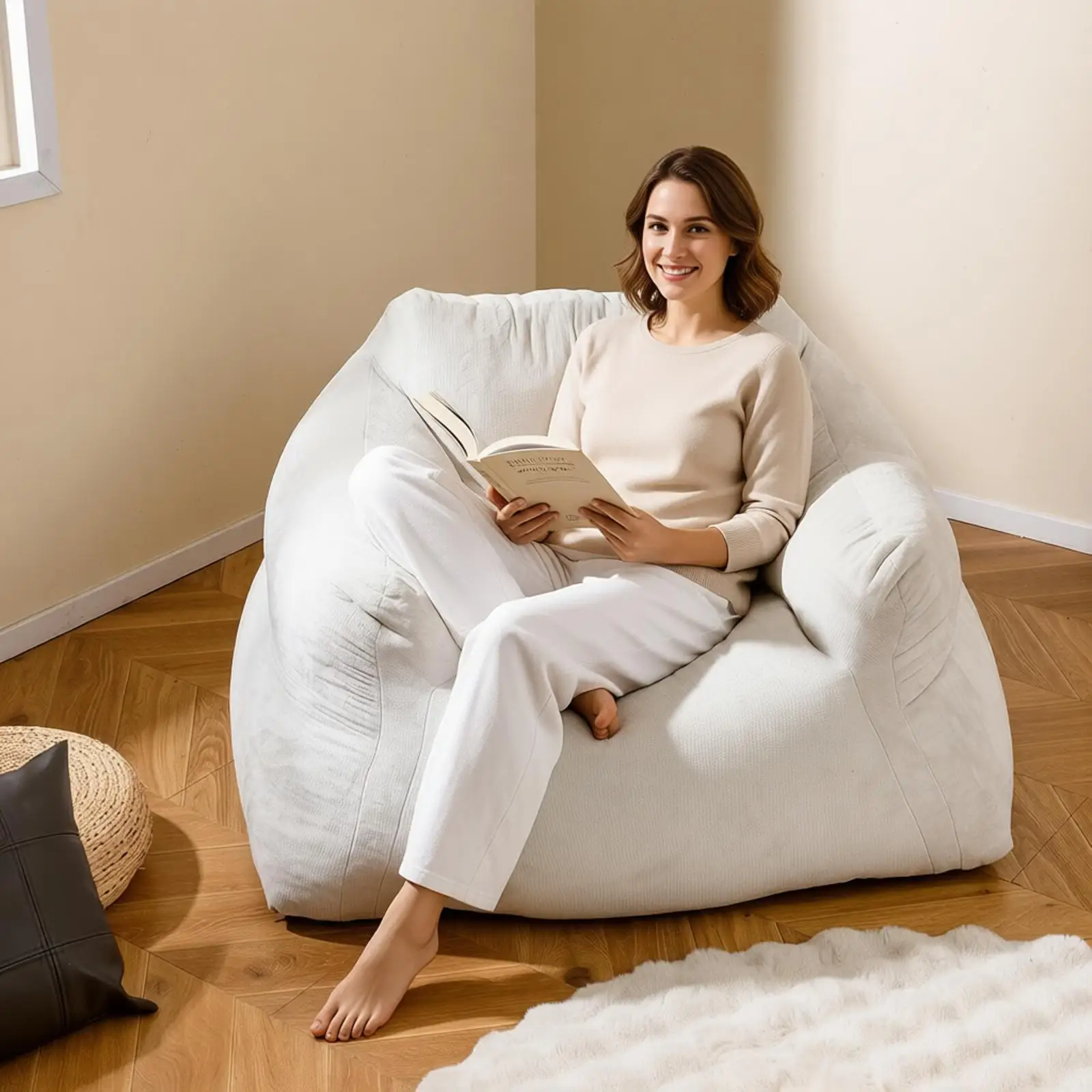 Compressed Bean Bag Chair Plush Lazy Sofa with Ultra-Soft Velvet Cover Elastic Sponge Fillings Stuffed Boneless Floor Sofa