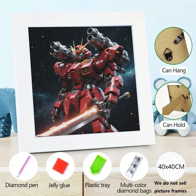 

1 шт. Gundam MS-44 Mecha Robot Diamond Painting Kit, Red Sci-Fi Warrior Anime 5D Full Drill Square Diamond Art DIY Craft, 40x40 см