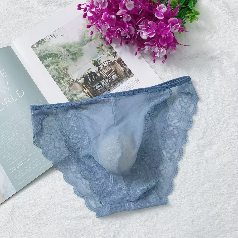 1pc Sexy Mens Transparent Underwear Breathable Seamless Lace Briefs U Shape Convex Underpants Gay Sissy Hot Lace Thin Pantie