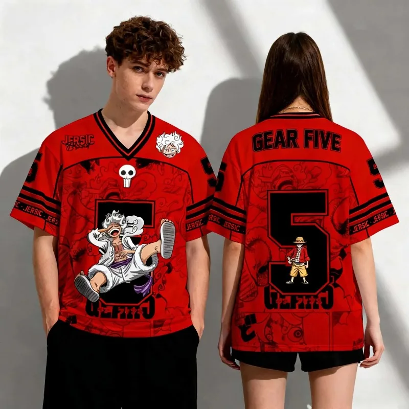 One Piece Summer New Luffy Gear 5 3D All Over Print Breathable Loose Fit Urban Streetwear Unisex Harajuku Anime Football Jersey