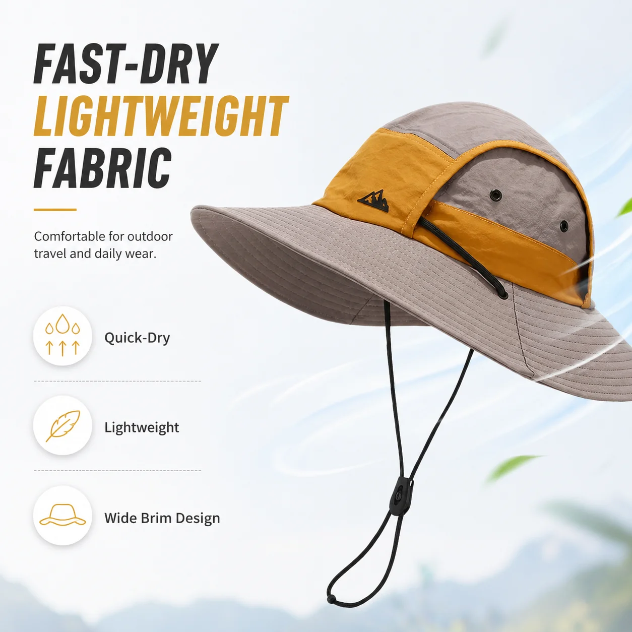 Outdoor Wide Brim Sun Hat for Women Men Summer Quick Dry Breathable Bucket Hat Hiking Fishing Cap Color-block Adjustable Strap