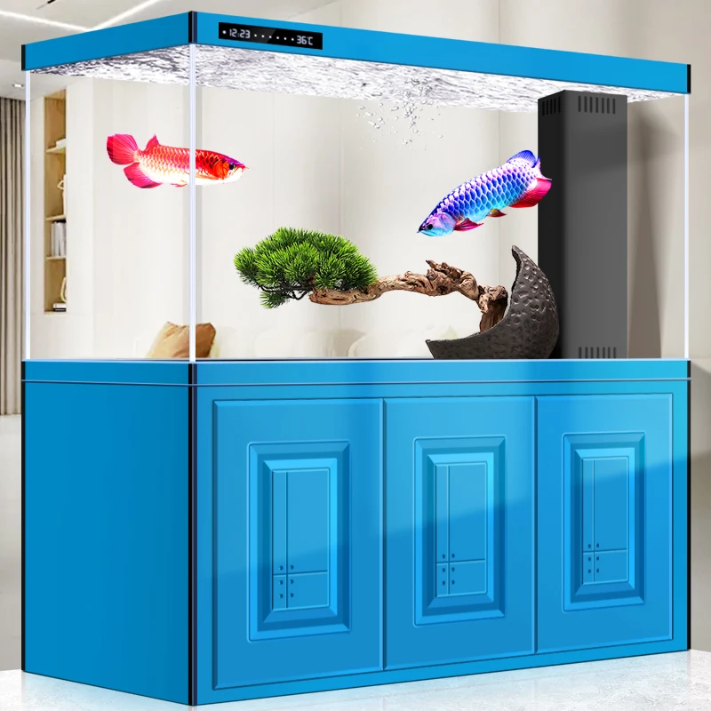 Household floor-to-ceiling ultra-white glass fish tank, living room aquarium ecological bottom High Quality