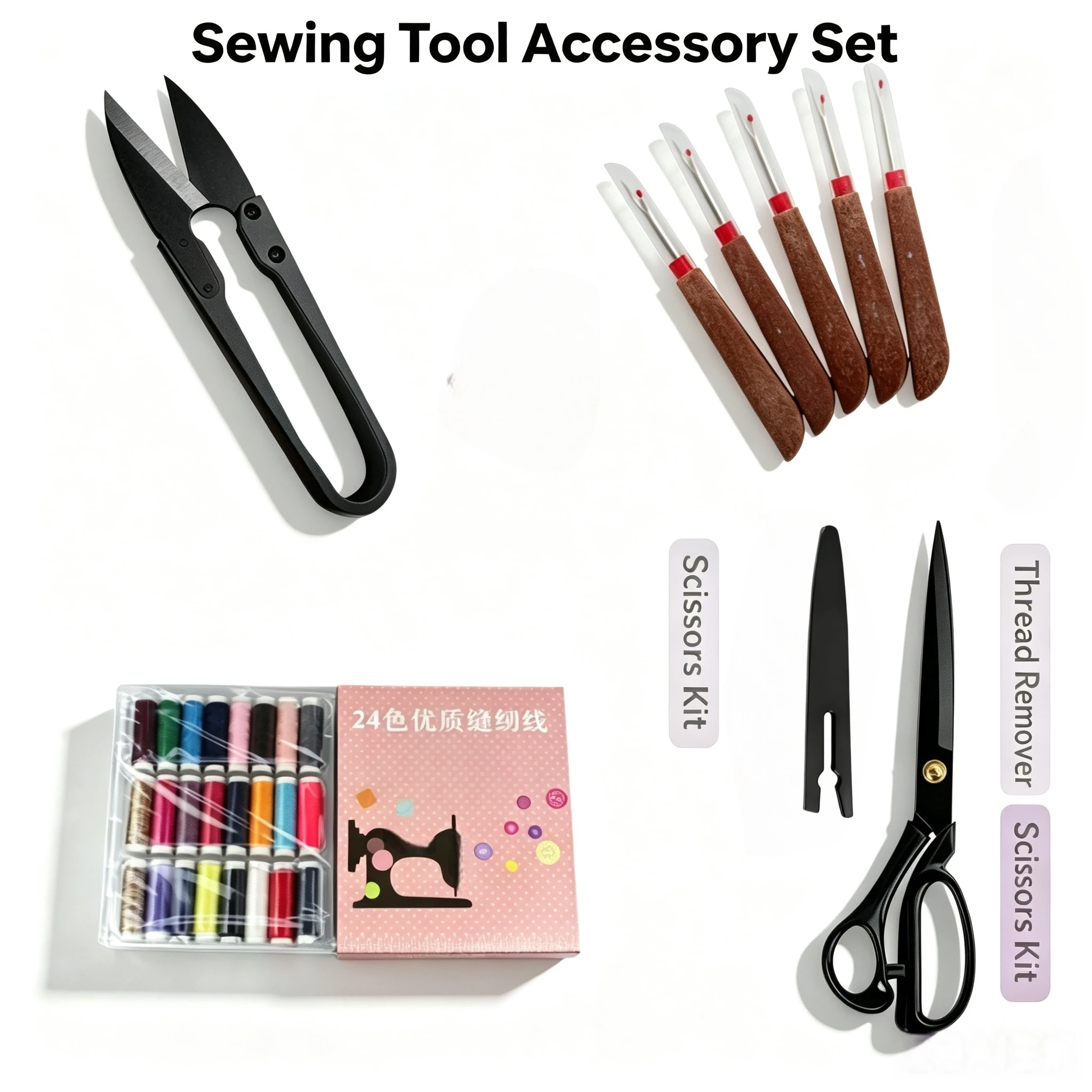 Complete Sewing Accessory Kit 24 Color Thread, Tailor Scissors, Thread Snips & 5 Pack Seam Rippers for Hand Craft