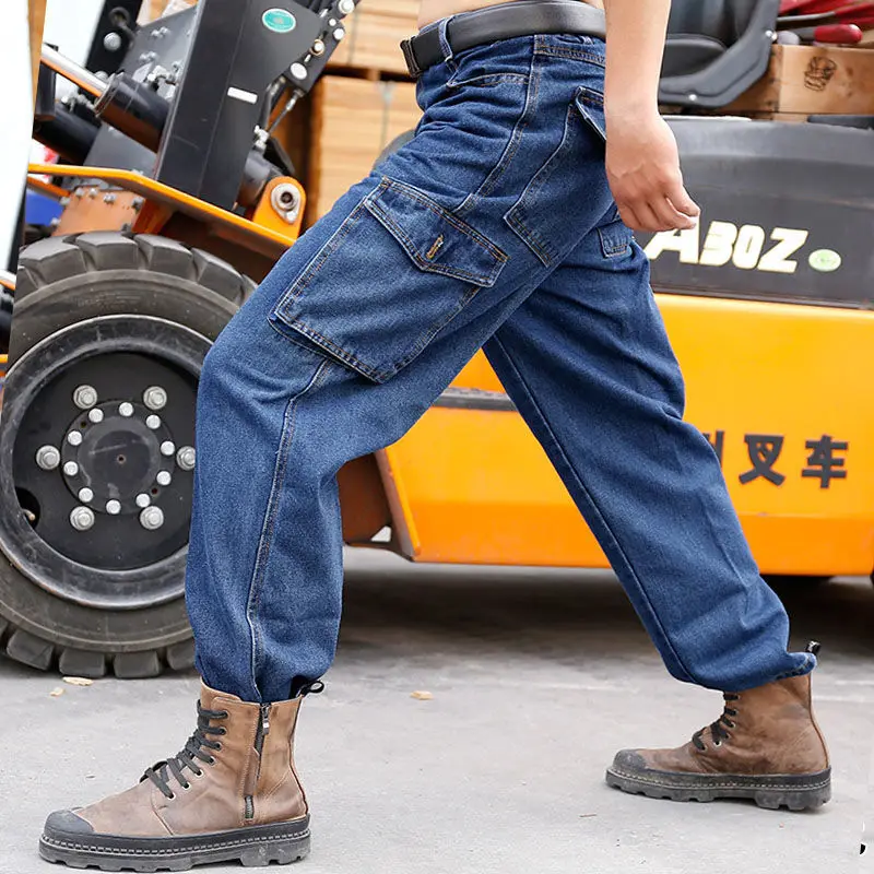 Jeans Men\'s Work Pants Wear-resistant Anti-scalding Loose Welding Workers Multi-pocket Overalls Auto Repair Labor Insurance Pant