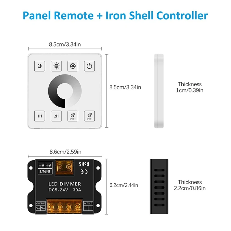RF Wireless Wall- Mounted Touch Panel Dimmer Control for DC5-24V 30A Single Color LED Strip Lighting-A56M