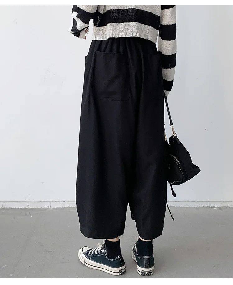 New 2026 Women's Solid Loose Casual Trousers Simple Elastic Waist Wide Leg Harem Pants Versatile Pockets Banana Pants Oversized